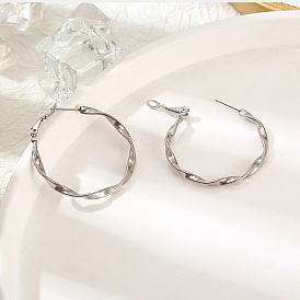 304 Stainless Steel Hoop Earrings for Women, Twist Ring