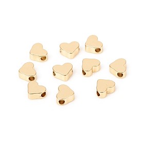 Brass Beads, Long-Lasting Plated, Heart