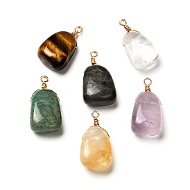 Pendentifs pierres précieuses naturelles mixtes, avec de vrais résultats de fil de cuivre écologique plaqué or 18k, larme