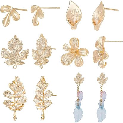 10шт 5 латунные серьги-гвоздики в стиле фурнитуры, с петлями, листьев и цветов