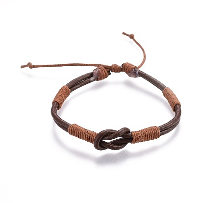 Cowhide Leather Cords Bracelets, with Cotton Cord