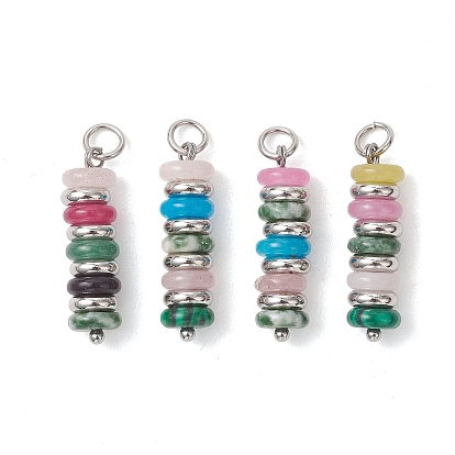 Природные и синтетические смешанные подвески драгоценных камней, круглых подвесок из бисера с фурнитурой из нержавеющей стали, смешанные окрашенные и неокрашенные