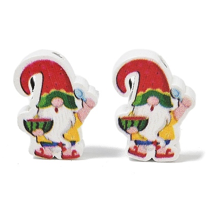 Printed Schima Wood Beads, Watermelon with Gnome, Spray Paint