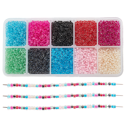 Glass Seed Beads, Transparent Inside Colours, Round Hole, Round