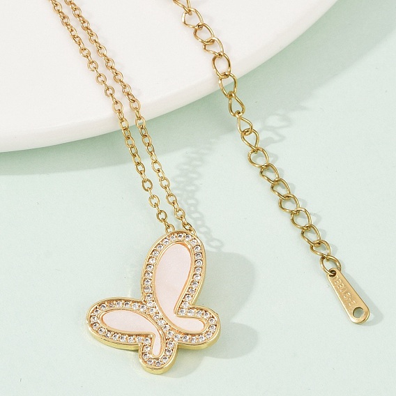 Ожерелья с подвесками из латуни с микропаве и кубическим цирконием, с ионным покрытием (IP) 304 цепь из нержавеющей стали и пластиковая имитация оболочки, стойки покрытие