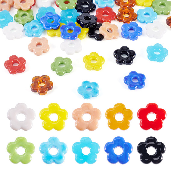 40Pcs 10 Colors Handmade Lampwork Beads, Flower