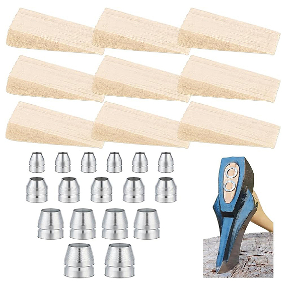18Pcs Carbon Steel Axe Wedges, Round Handle Wedges Hammer Handle, 10pcs Triangle Wooden Wedges