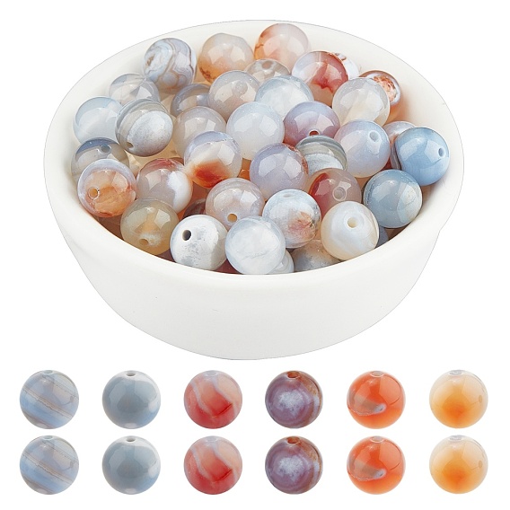 Natural Agate Beads Strands, Dyed, Round