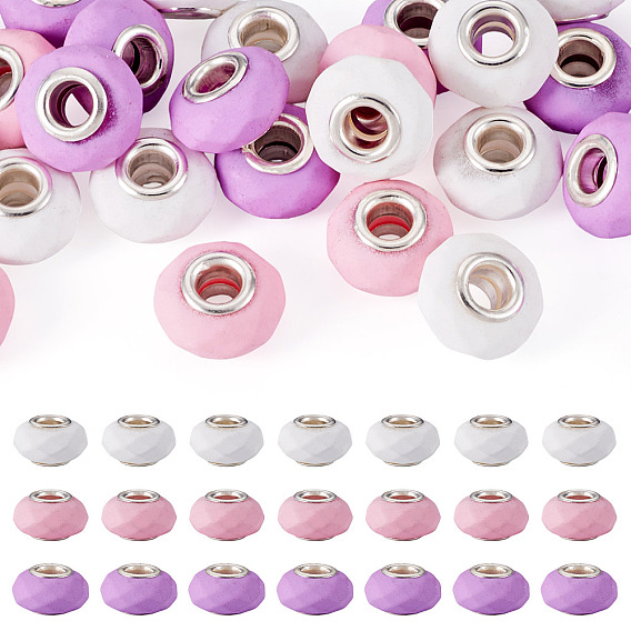 30шт. граненые европейские бусины из смолы, окрашенные аэрозольной краской, бусины с большим отверстием, рондель с латунными сердечниками, покрытыми серебром