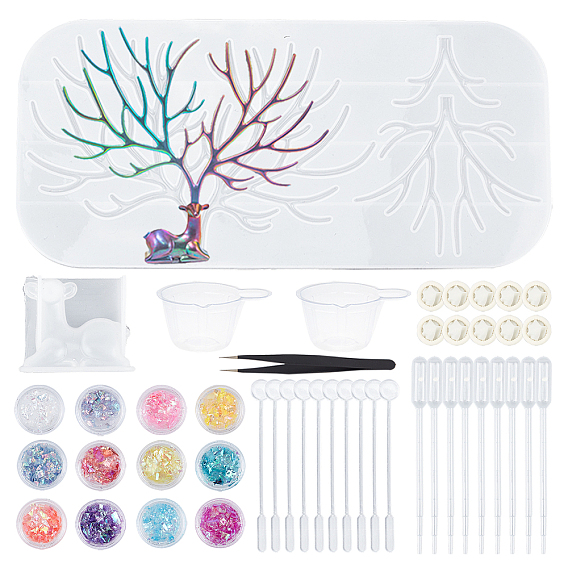 Силиконовые формы для рождественских оленей / оленей, с одноразовыми пластиковыми пипетками для переноса и латексными кроватками для пальцев, антистатический пинцет и леденцы с постепенным изменением цвета