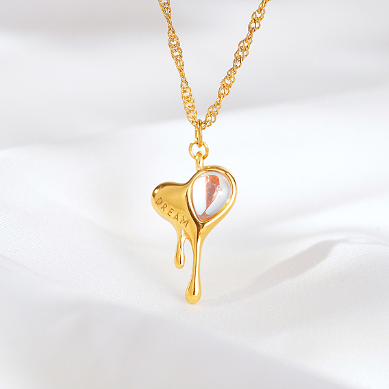 304 Stainless Steel Melting Heart Pendant Necklaces for Women