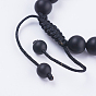 Adjustable Nylon Cord Braided Bead Bracelets, with Frosted Black Agate Beads