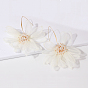 Alloy Dangle Earrings, with Organza and Rhinestone, Flower