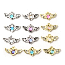 Подвески из сплава , с горным хрусталем и стеклом, без свинца, без кадмии и без никеля, стойки покрытие, крылья сердца, разноцветные