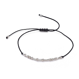 Bracelets unisexes réglables en code morse, bracelets d'amitié Saint-Valentin, avec cordon en nylon et perles en laiton plaqué platine, le code morse continue