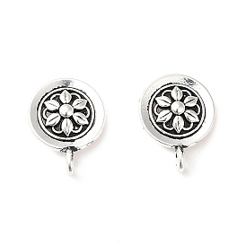 Rack Plating Alloy Stud Earring Findings, with Vertical Loops, Cadmium Free & Lead Free, Flat Round with Flower