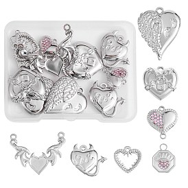 14Pcs 7 Style 304 Stainless Steel Pendant, Heart & Octagon with Heart