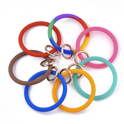 Silicone Bangle Keychains, with Alloy Spring Gate Rings, Light Gold