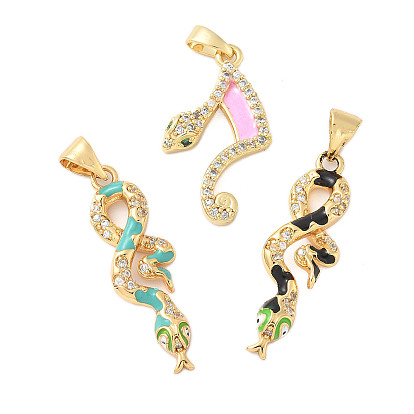 Латунные микропроволочные кубические циркониевые подвески из эмали, змея, реальный 18 k позолоченный