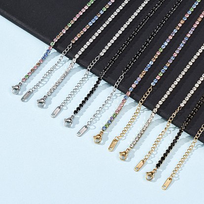 3мм 304 Женские ожерелья-цепочки из нержавеющей стали со стразами, вакуумное покрытие pvd