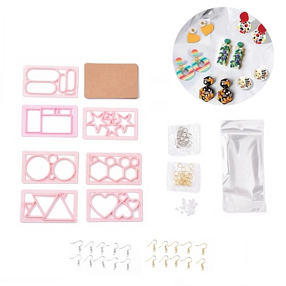7Pcs 7 Style Plastic Clay Cutters Set, Oval & Round & Polygon & Star, with Iron Jump Ring & Earring Hook
