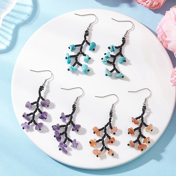 316 серьги-подвески из хирургического стекла с бусинами из нержавеющей стали, С камнями, цвет нержавеющей стали