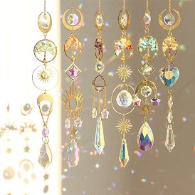 Natural Mixed Gemstone Chips Tree & Glass Suncatchers, Hanging Ornaments Home Garden Decoration