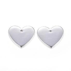 304 Stainless Steel Stamping Blank Tag Pendants, Polishing, Heart
