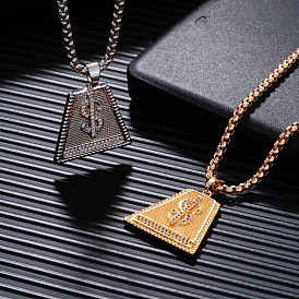 Латунный полный прозрачный кубический цирконий знак доллара трапециевидный кулон коробка цепи ожерелья