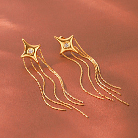 Boucles d'oreilles à pampilles en forme d'étoile serties de zirconiums cubiques transparents pavés, en acier inoxydable, pour femmes
