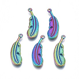 304 Stainless Steel Pendants, Cadmium Free & Nickel Free & Lead Free, Feather