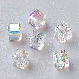 Electroplate Glass Beads, Faceted, Cube, AB Color Plated