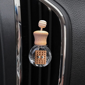 Glass Diffsuer Aromatherapy Bottle Car Air Freshener Vent Clip, with Woooden Cap and Resin Cabochons, Auto Perfume Bottle Ornament Decoration
