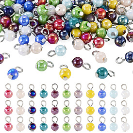 110Pcs 11 Style Glass Pendants, with 304 Stainless Steel Findings, Round, Stainless Steel Color