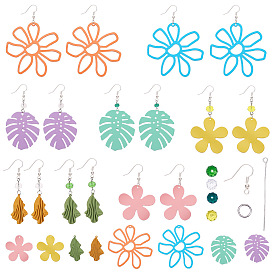 SUNNYCLUE DIY Dangle Earrings Making, with Spray Painted Alloy & Iron Pendants, Glass Beads, Brass Earring Hooks