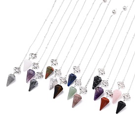 Gemstone Hexagonal Pointed Dowsing Pendulums, with Platinum Plated Platinum Plated Brass Findings, Star of David & Cone