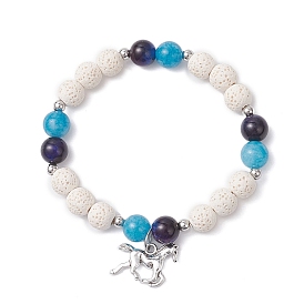 Браслеты из натуральных бусин лавы, голубого кварца и радужного тигрового глаза для женщин, с подвеской в виде лошади из сплава в тибетском стиле
