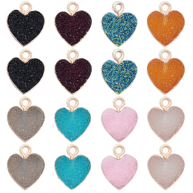 SUPERFINDINGS Electroplate Druzy Resin Pendants, with Iron Findings, Heart, Light Gold