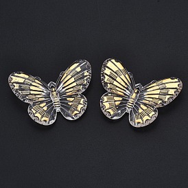 Transparent Acrylic Pendants, Golden Plated, Butterfly
