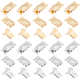 40Sets 2 Colors 304 Stainless Steel Box Clasps, Multi-Strand Clasps, 3-Strands, 6-Holes, Rectangle