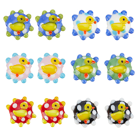 12 pcs 6 couleurs perles de chalumeau faites à la main, fleur avec canard, cahoteuse