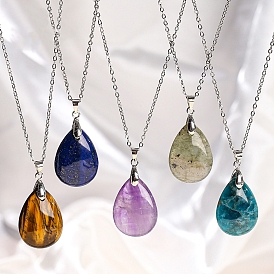 Ожерелья с подвесками-каплями из натуральных драгоценных камней, ожерелье-цепочка из титановой стали для женщин