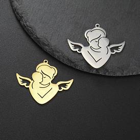 Stainless Steel Pendants, Laser Cut, Angel Mom with Baby Charm