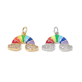 Brass Micro Pave Cubic Zirconia Charms, with Enamel, with Jump Ring, Rainbow with Cloud Charm