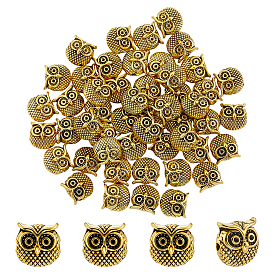 50Pcs Tibetan Style Alloy Beads, Owl