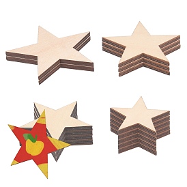 Gorgecraft Natural Wooden Cabochon, for Jewelry Making, Unfinished Wood Slices, Laser Cut, Star