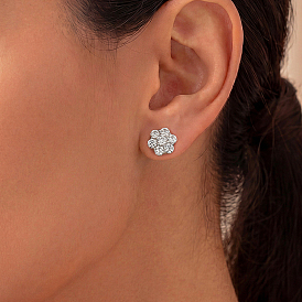 925 Sterling Silver Pave Moissanite Stud Earrings for Women, Flower