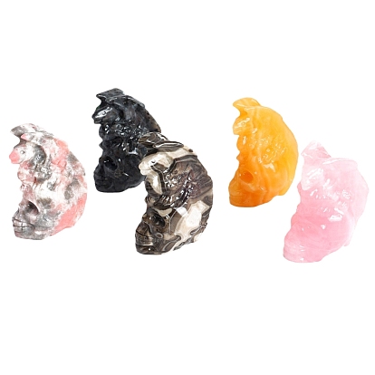 Gemstone Carved Monster Statue, Reiki Stone for Home Office Desktop Feng Shui Decoration