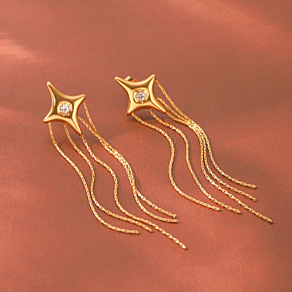 Boucles d'oreilles à pampilles en forme d'étoile serties de zirconiums cubiques transparents pavés, en acier inoxydable, pour femmes