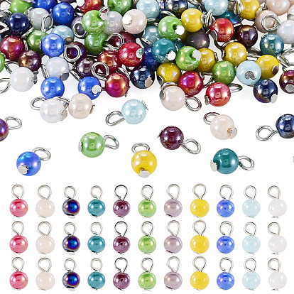 110Pcs 11 Style Glass Pendants, with 304 Stainless Steel Findings, Round, Stainless Steel Color